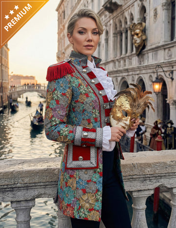 Ženska karnevalska jakna visokega razreda s cvetličnim potiskom