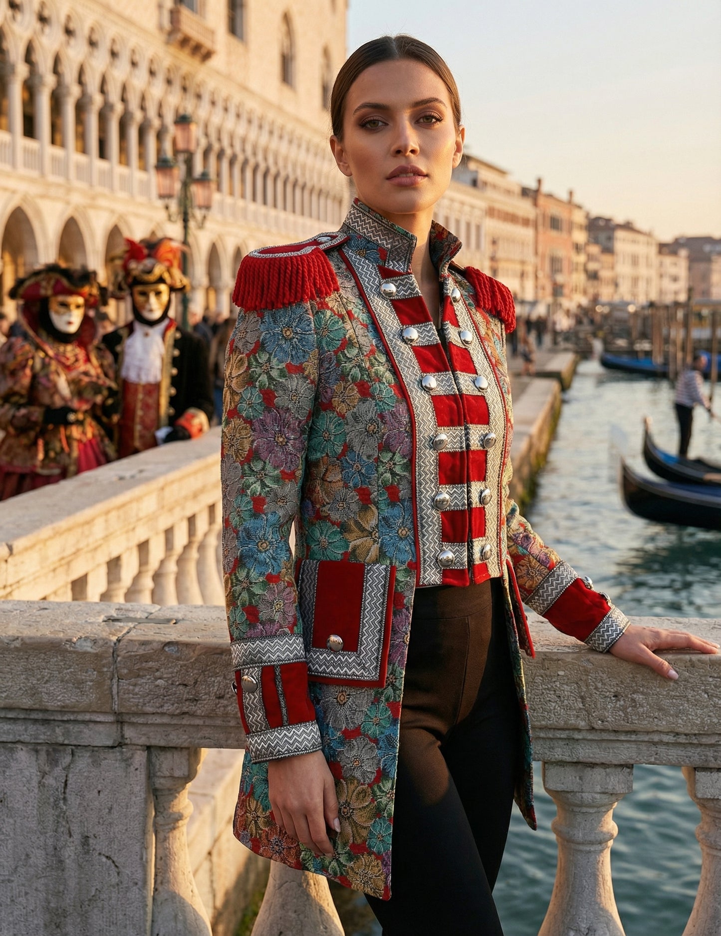 Ženska karnevalska jakna visokega razreda s cvetličnim potiskom