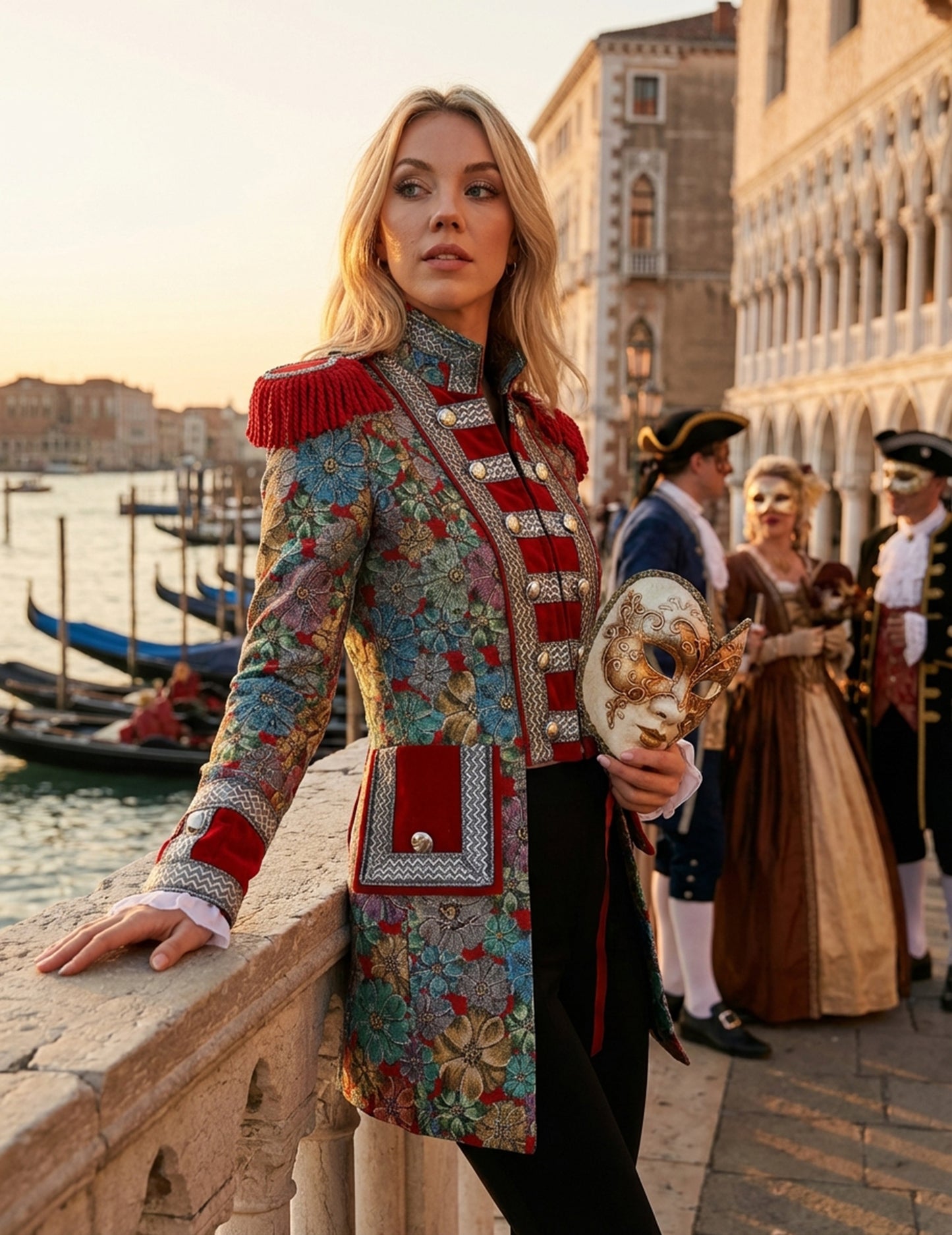 Ženska karnevalska jakna visokega razreda s cvetličnim potiskom