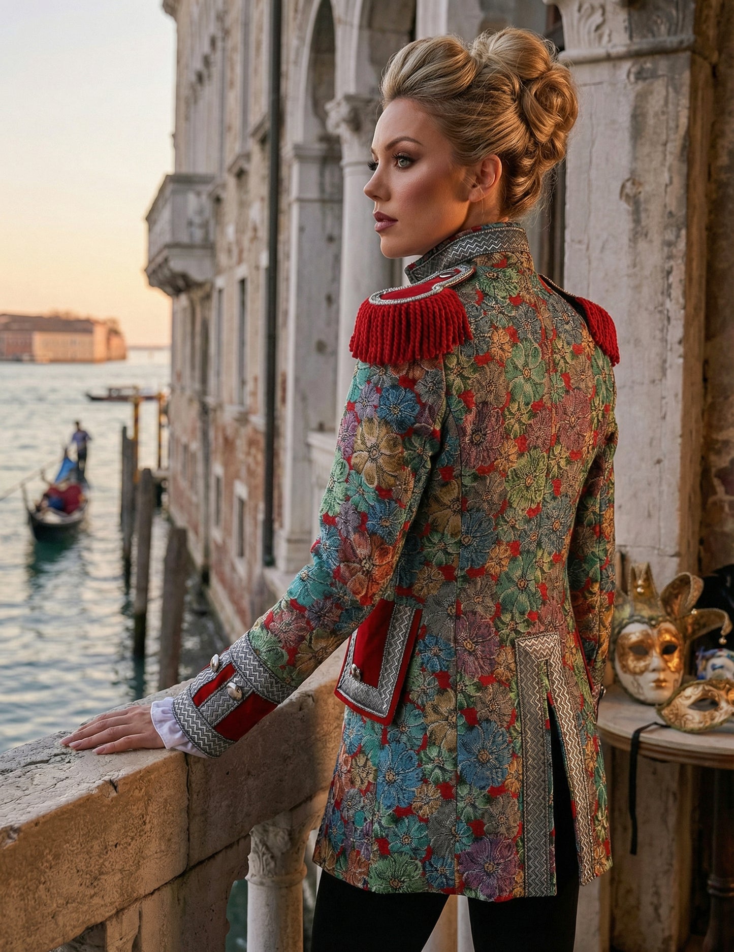 Ženska karnevalska jakna visokega razreda s cvetličnim potiskom