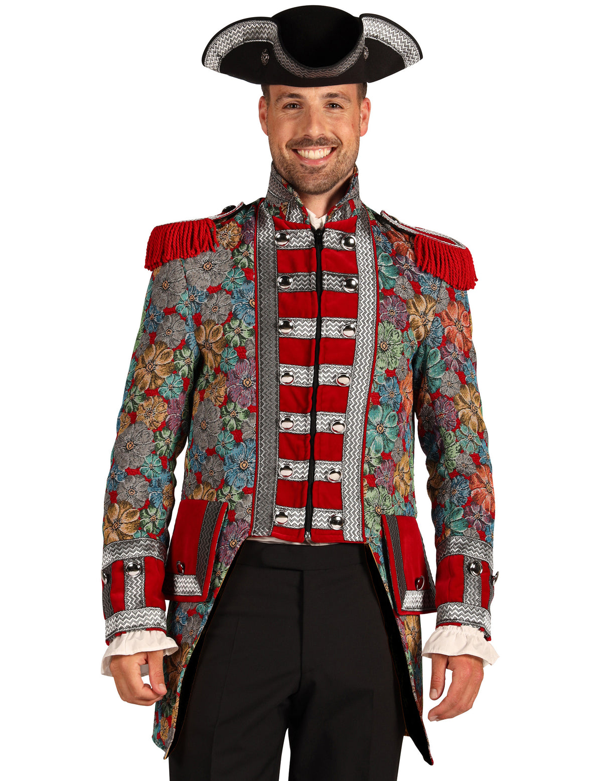 Vue avec chapeau tricorne de la veste de carnaval motif floral haut de gamme