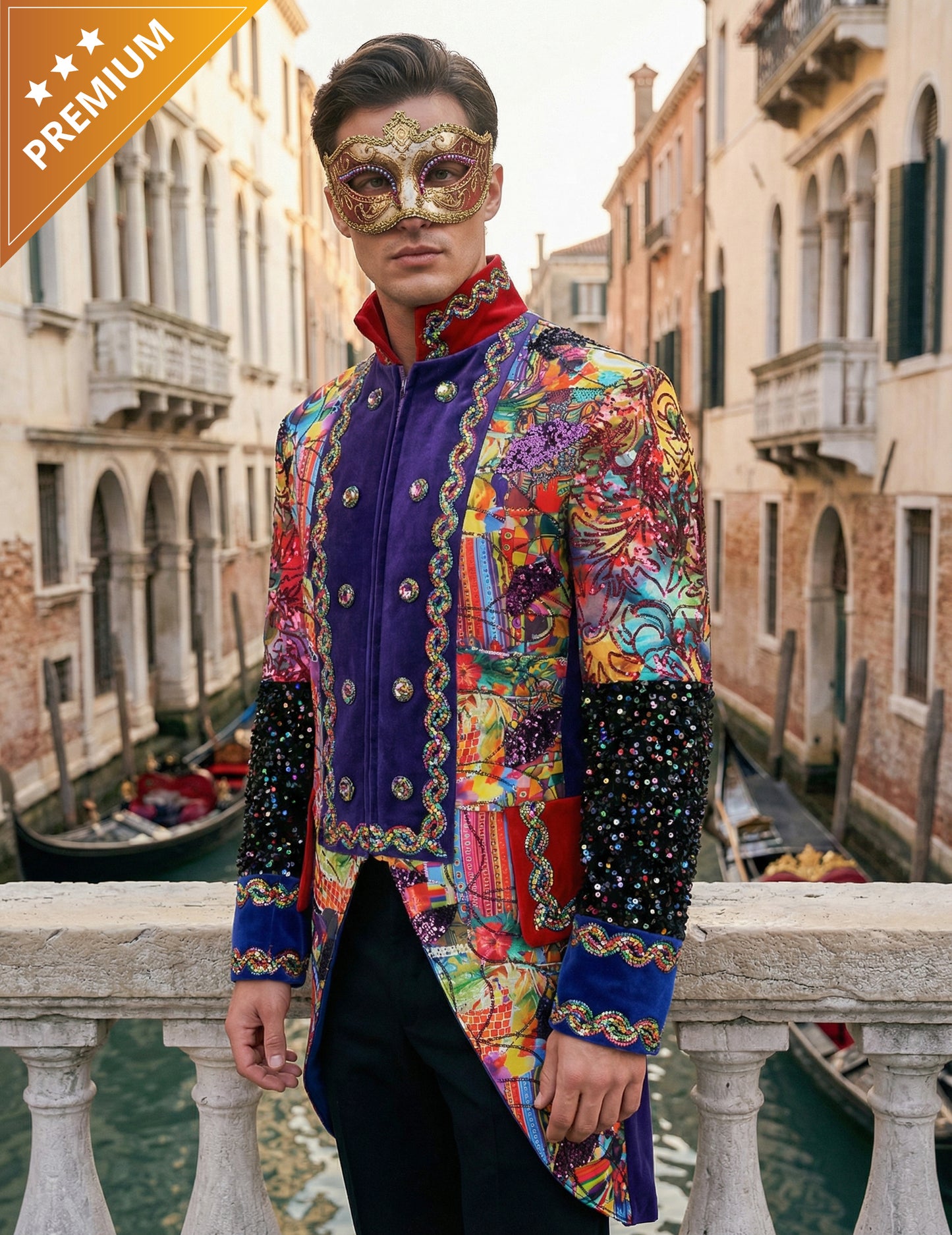 Visokokakovostna večbarvna moška karnevalska jakna v slogu Fiesta Carnival