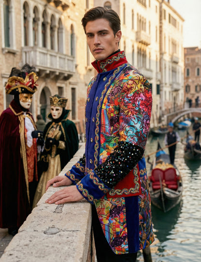 Visokokakovostna večbarvna moška karnevalska jakna v slogu Fiesta Carnival