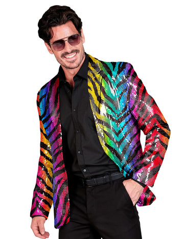 Veste de costume à sequins tigrée arc en ciel adulte