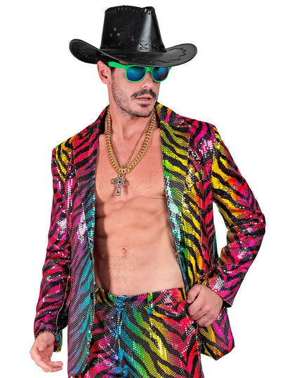 Veste de costume à sequins tigrée arc en ciel adulte