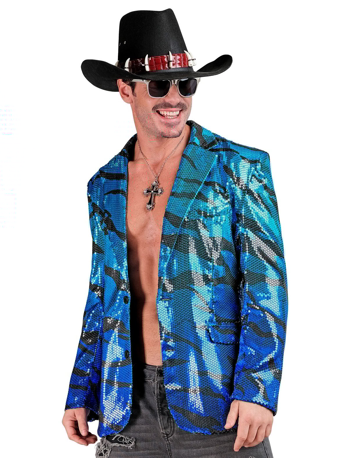 Veste de costume à sequins vague bleue adulte