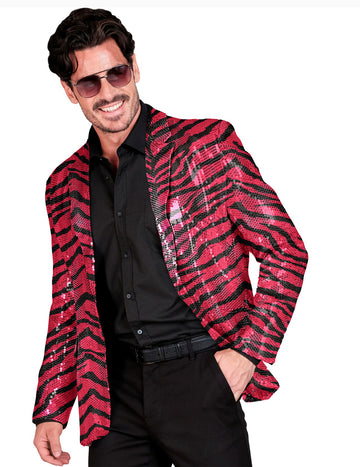 Veste de costume à sequins zébrée rose adulte