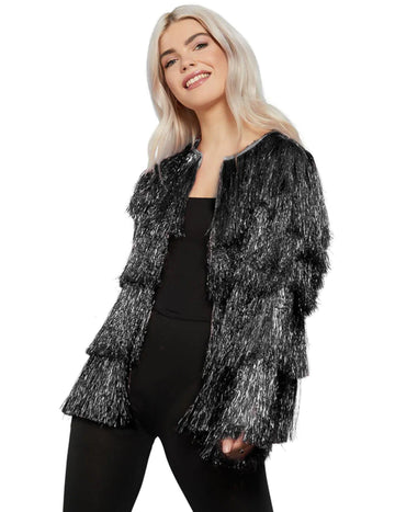 Črna festivalska jakna s resicami 