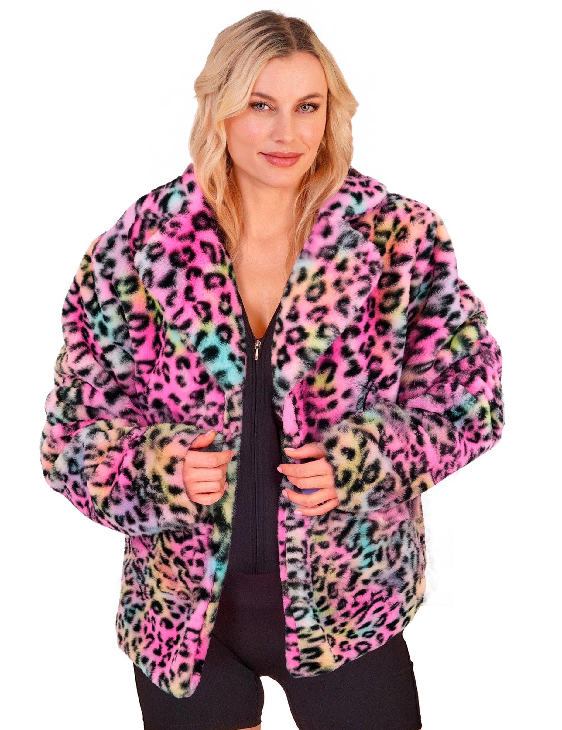 Veste en peluche léopard pour femme multicolore