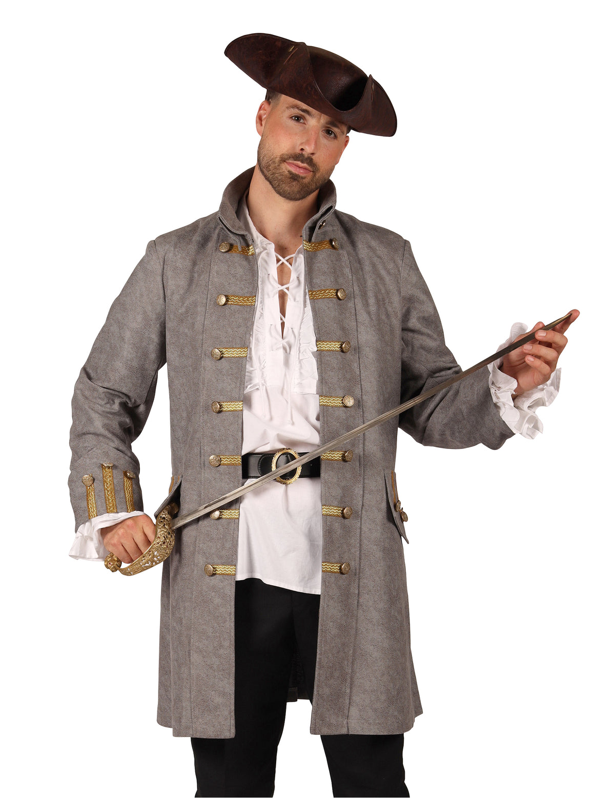 Veste longue de pirate grise homme