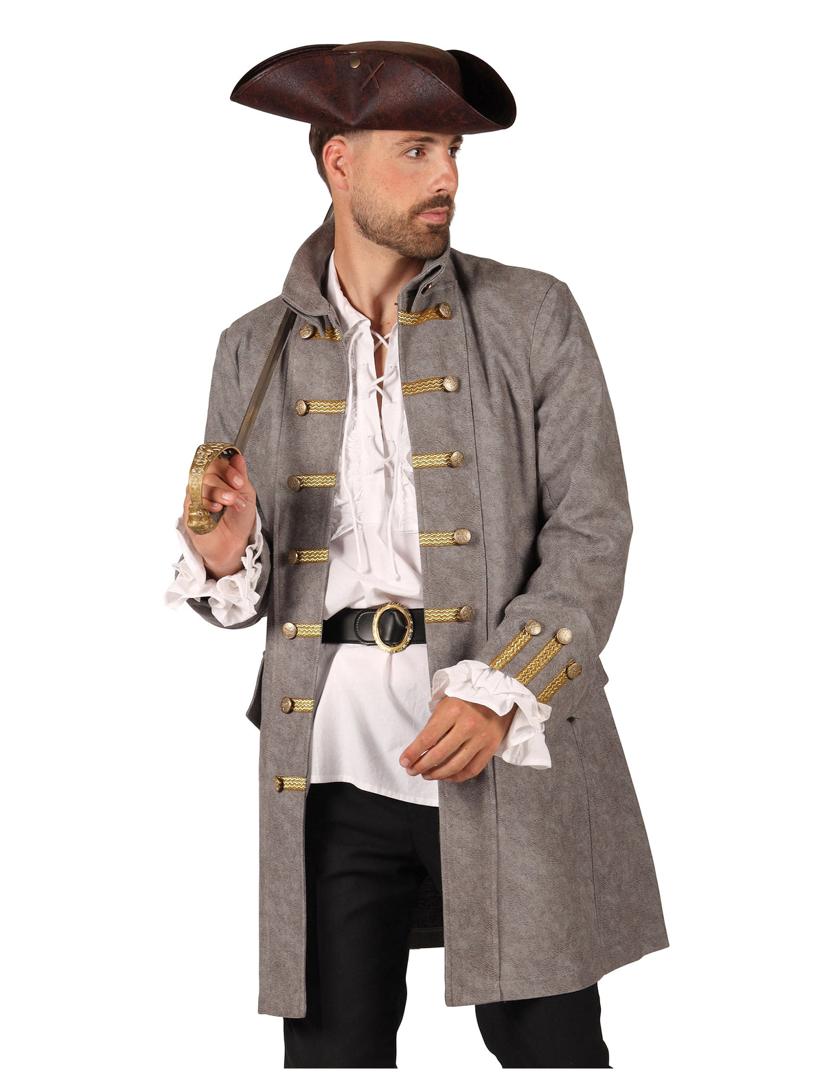 Veste longue de pirate grise homme