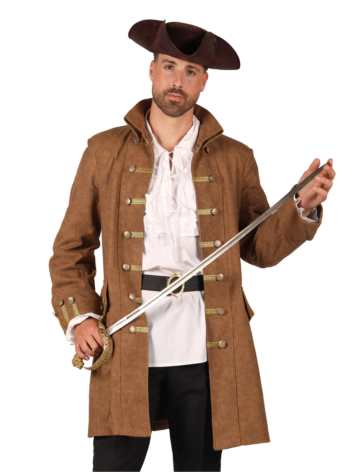 Moški dolg rjav piratski suknjič
