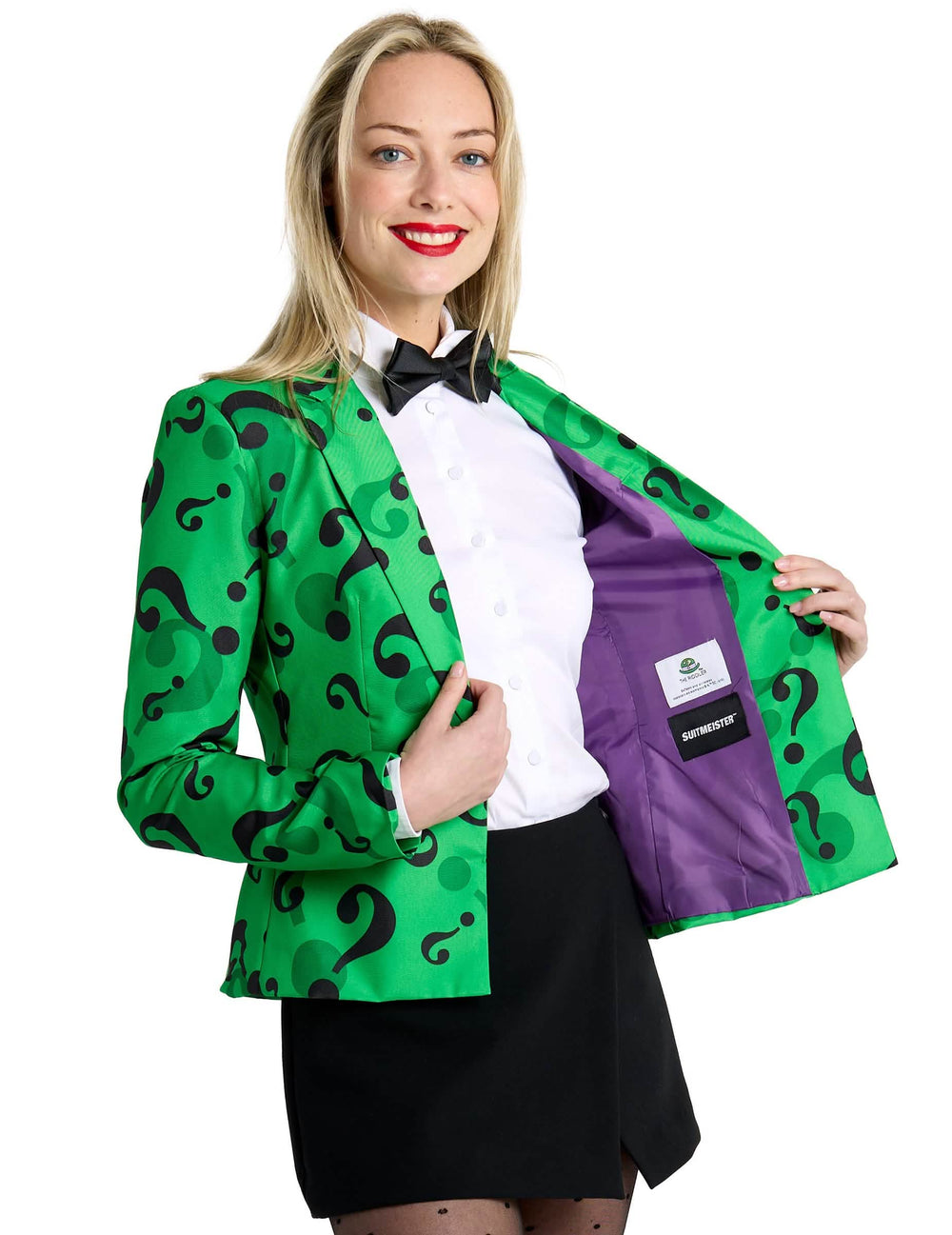 Podrobnost vijolične notranje podloge jakne Mrs. Riddler Suitmeister