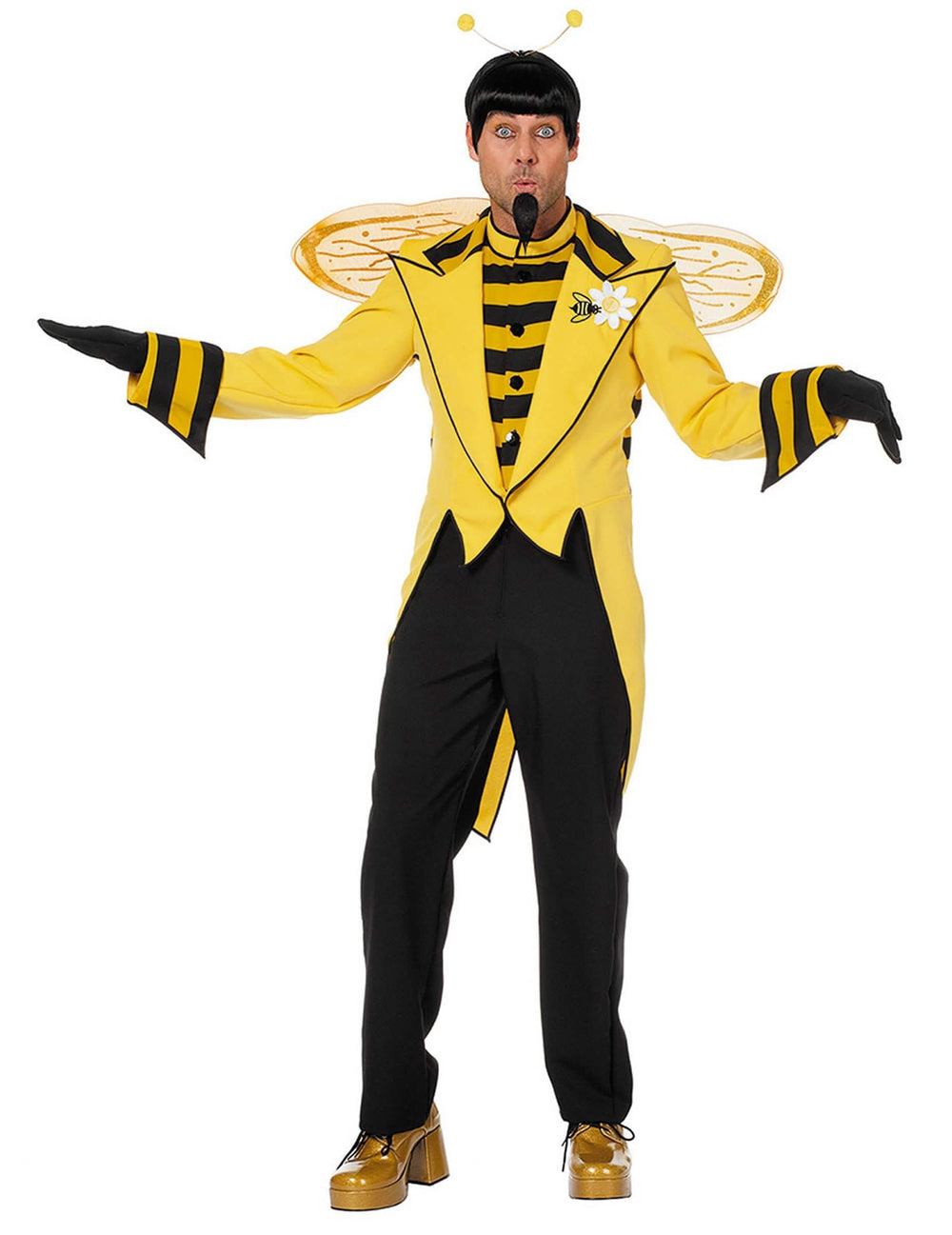 Veste queue de pie abeille pour homme jaune et noire avec ailes