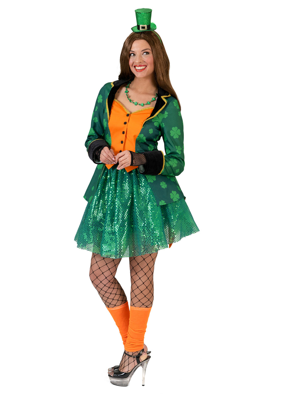 Vue d'ensemble de la veste queue de pie Saint Patrick à trèfles pour femme