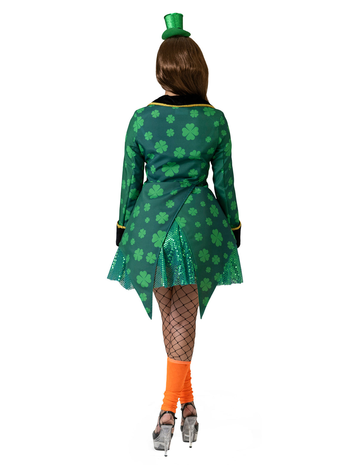 Vue de dos de la veste queue de pie Saint Patrick à trèfles pour femme