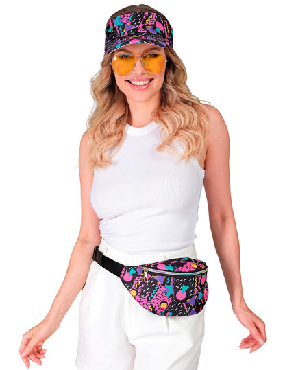 Črn vizir za odrasle z vzorcem 90-ih in banano