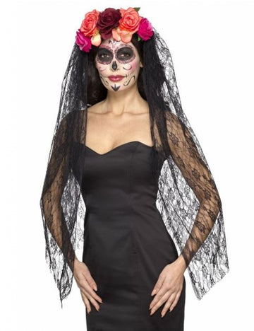 Jadranje s pisanimi cvetovi luksuzno ženska Dia de los Muertos